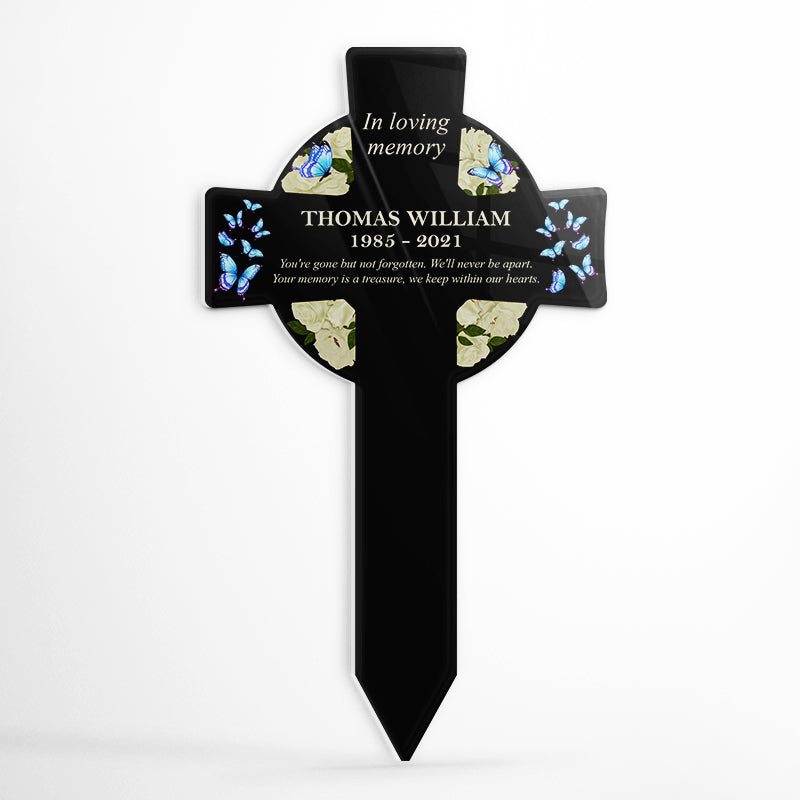 Gone But Not Forgotten - Memorial Gift - Personalized Custom Cross Acrylic Plaque Stake