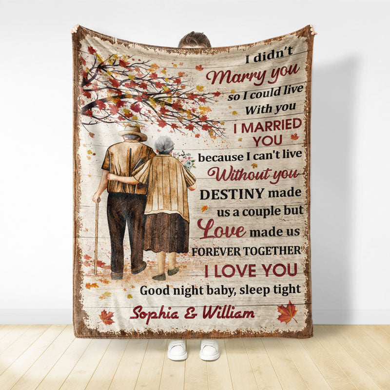 Good Night Baby Old Couple Husband Wife Fall Leaves - Couple Gift - Personalized Custom Blanket