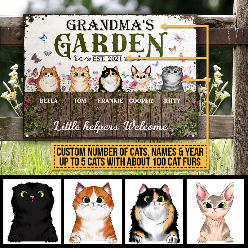 Grandma's Garden Cats Little Helpers Custom Classic Metal Signs, Gift For Cat Lovers, Gift For Grandma, Personalized Garden Sign
