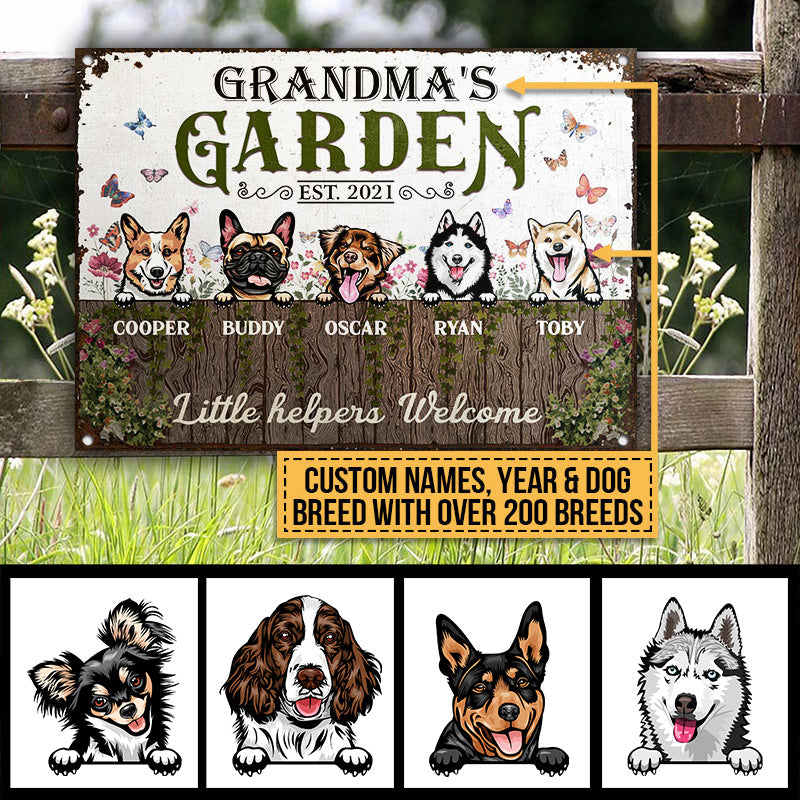 Grandma's Garden Dogs Little Helpers Custom Classic Metal Signs, Gift For Dog Lovers, Gift For Grandma, Personalized Garden Sign