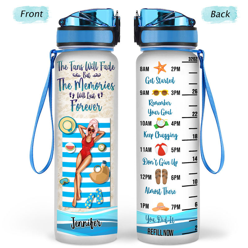 Beach Gift For Women The Tans Will Fade - Personalized Custom Water Tracker Bottle