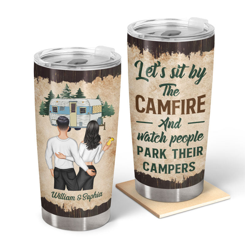 Camping Couple Let's Sit By The Campfire - Personalized Custom Tumbler