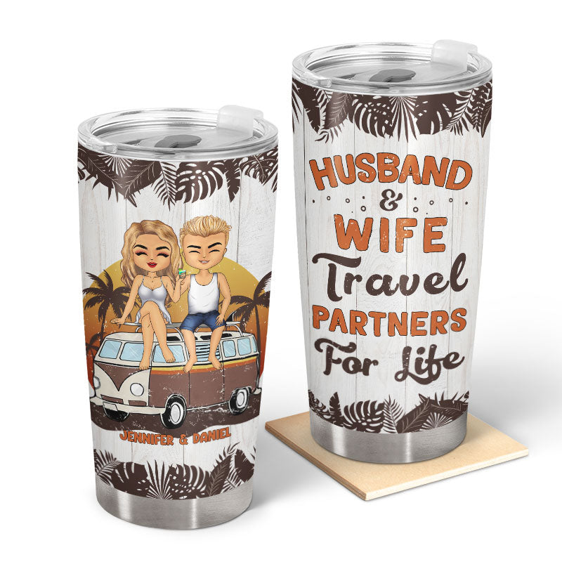 Beach Couple Travel Partners For Life - Personalized Custom Tumbler