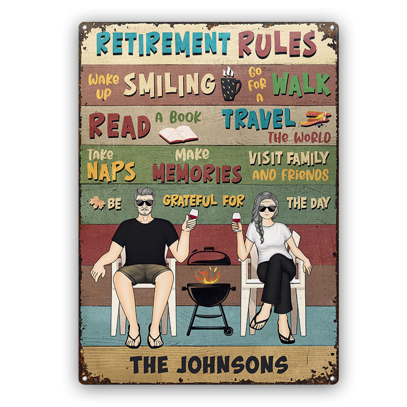 Retirement Rules - Gift For Couples - Personalized Custom Classic Metal Signs