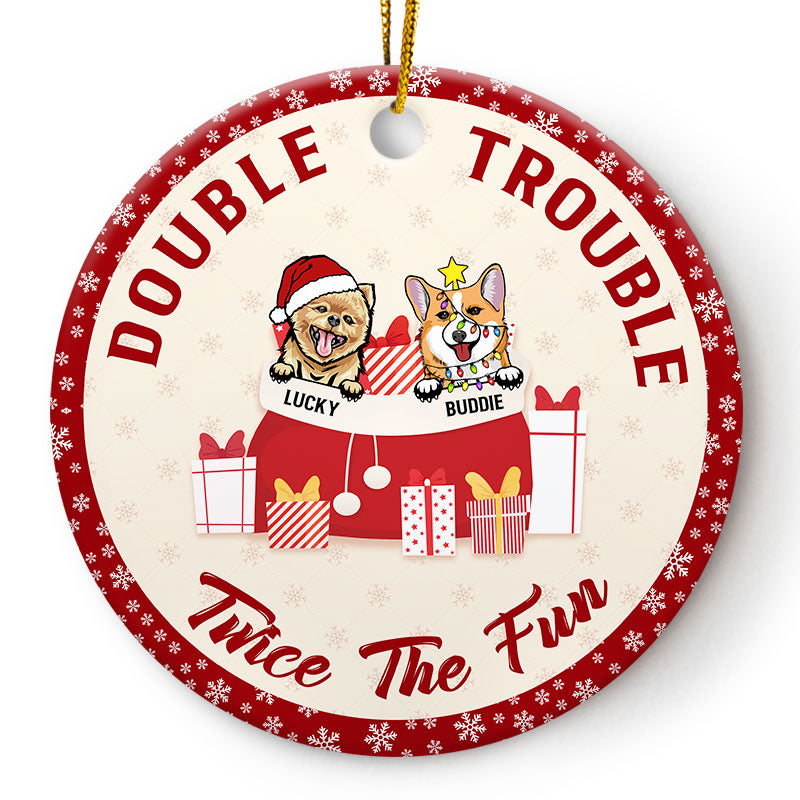 Dog Lovers Double Trouble - Christmas Gift For Dog Lovers - Personalized Custom Circle Ceramic Ornament
