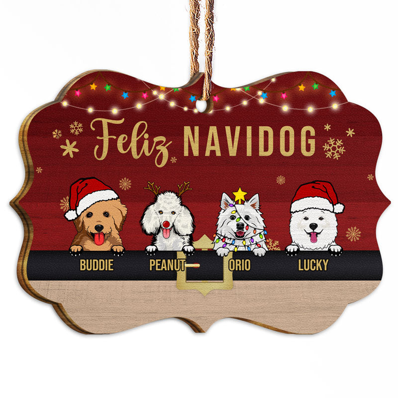 Christmas Dog Lovers Feliz Navidog - Gift For Dog Lovers - Personalized Custom Wooden Ornament