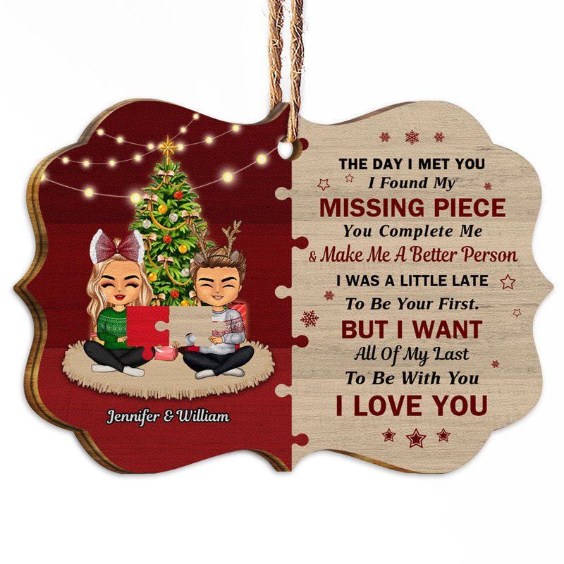 Christmas Couple Find My Missing Piece - Personalized Custom Wooden Ornament