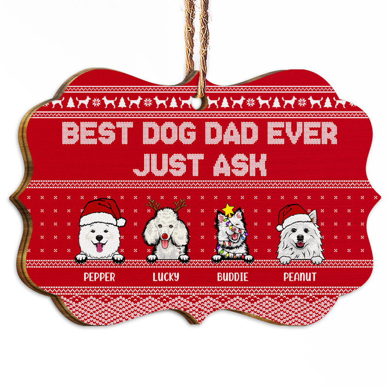 Christmas Dog Lovers Best Dog Dad Ever - Personalized Custom Wooden Ornament