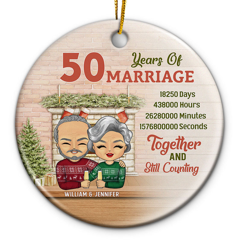 Christmas X Years Of Marriage - Gift For Couple - Personalized Custom Circle Ceramic Ornament
