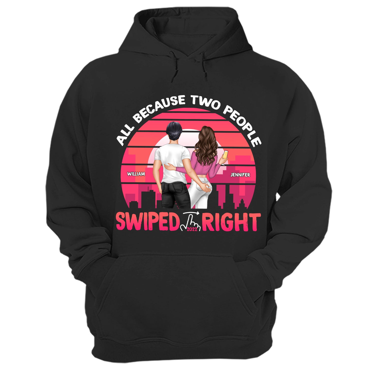 Swiped Right Dark - Gift For Couples - Personalized Custom Hoodie