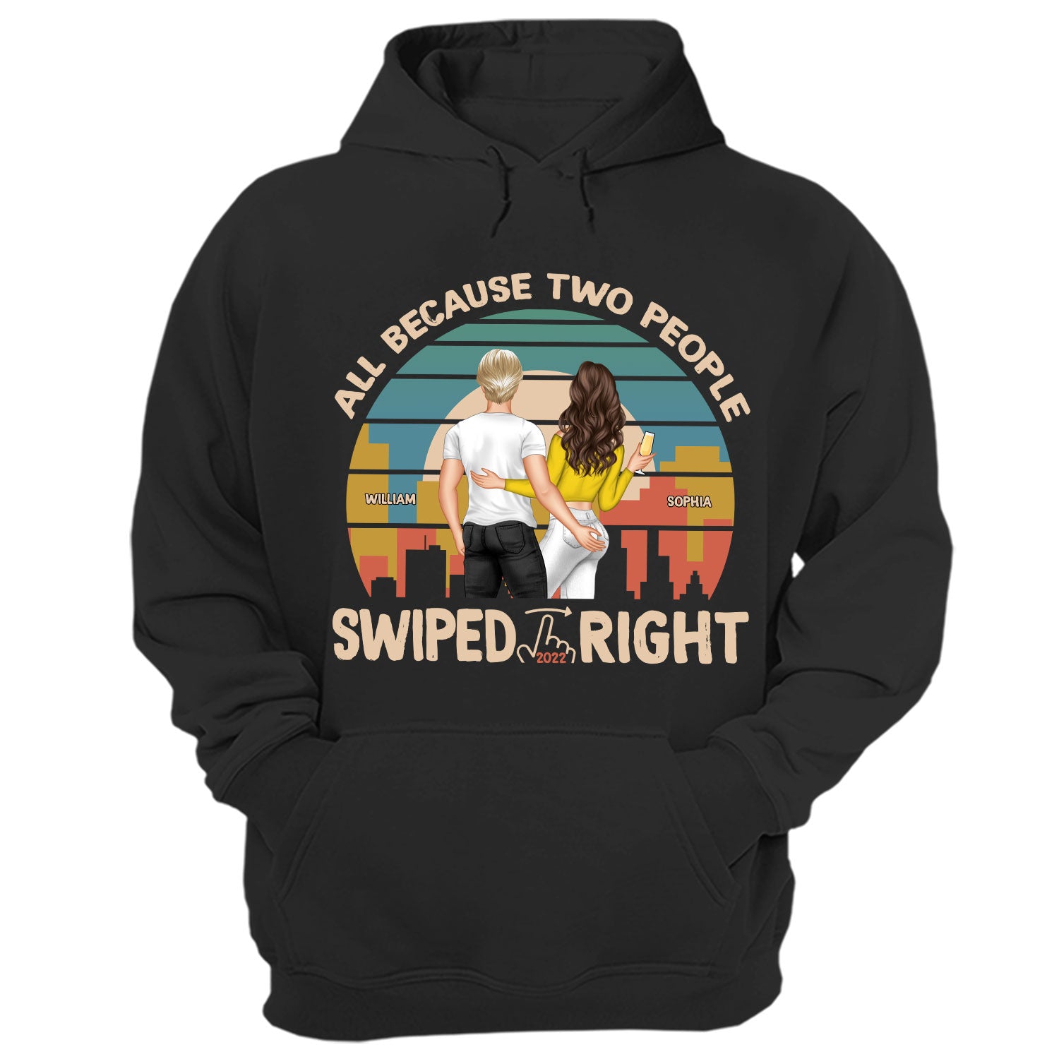 Retro Swiped Right Dark - Gift For Couples - Personalized Custom Hoodie