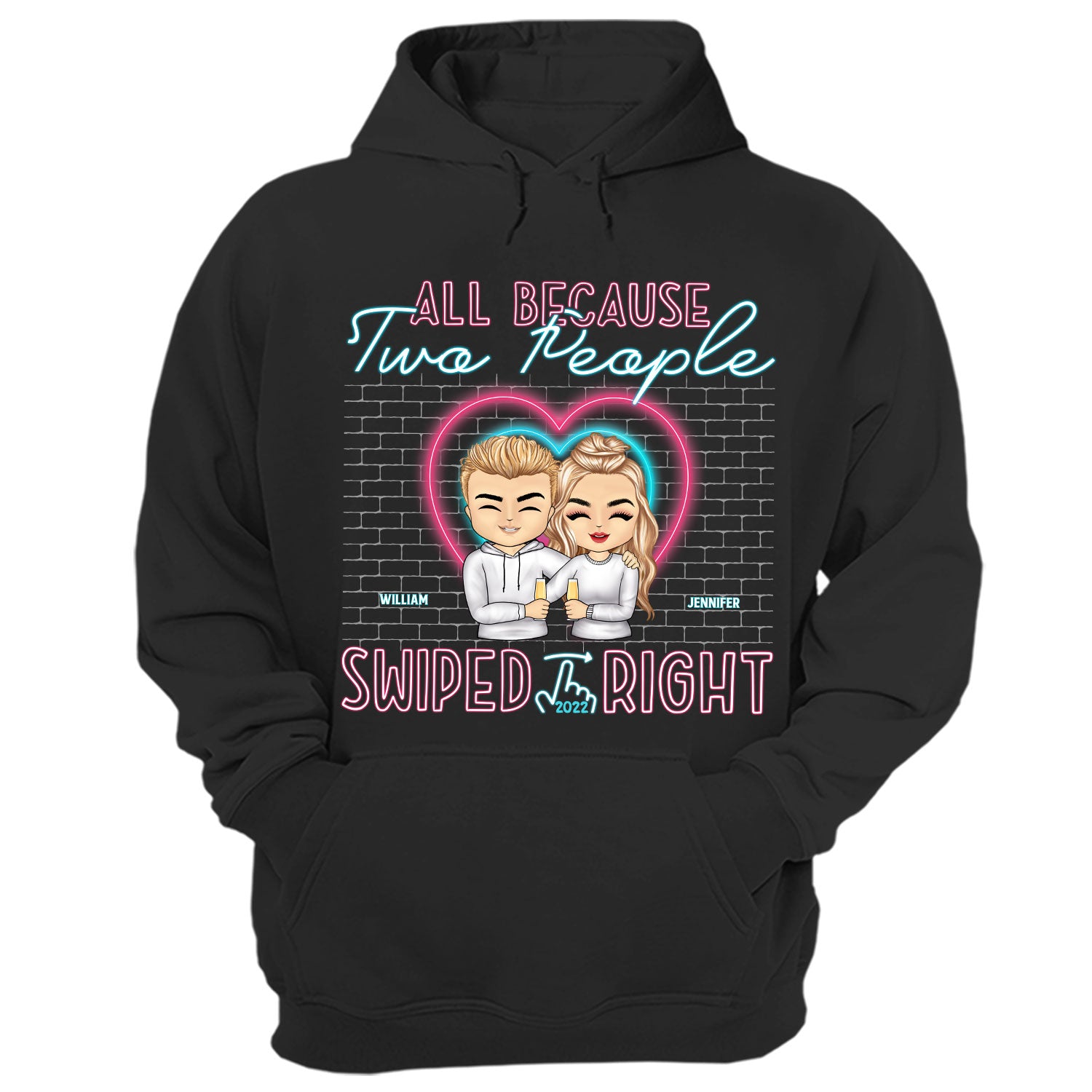 Chibi Swiped Right - Gift For Couples - Personalized Custom Hoodie