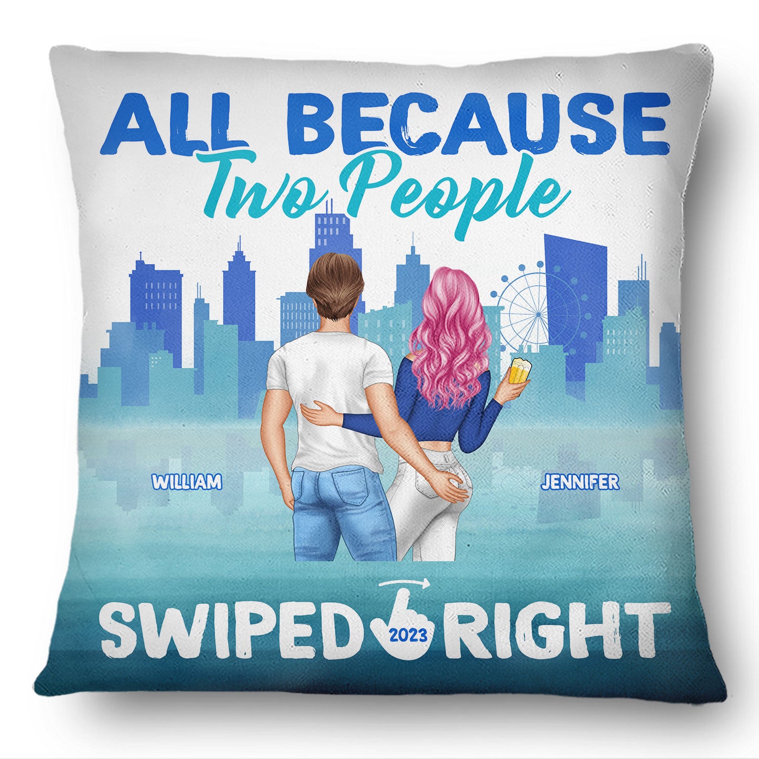 Swiped Right City - Gift For Couples - Personalized Custom Pillow