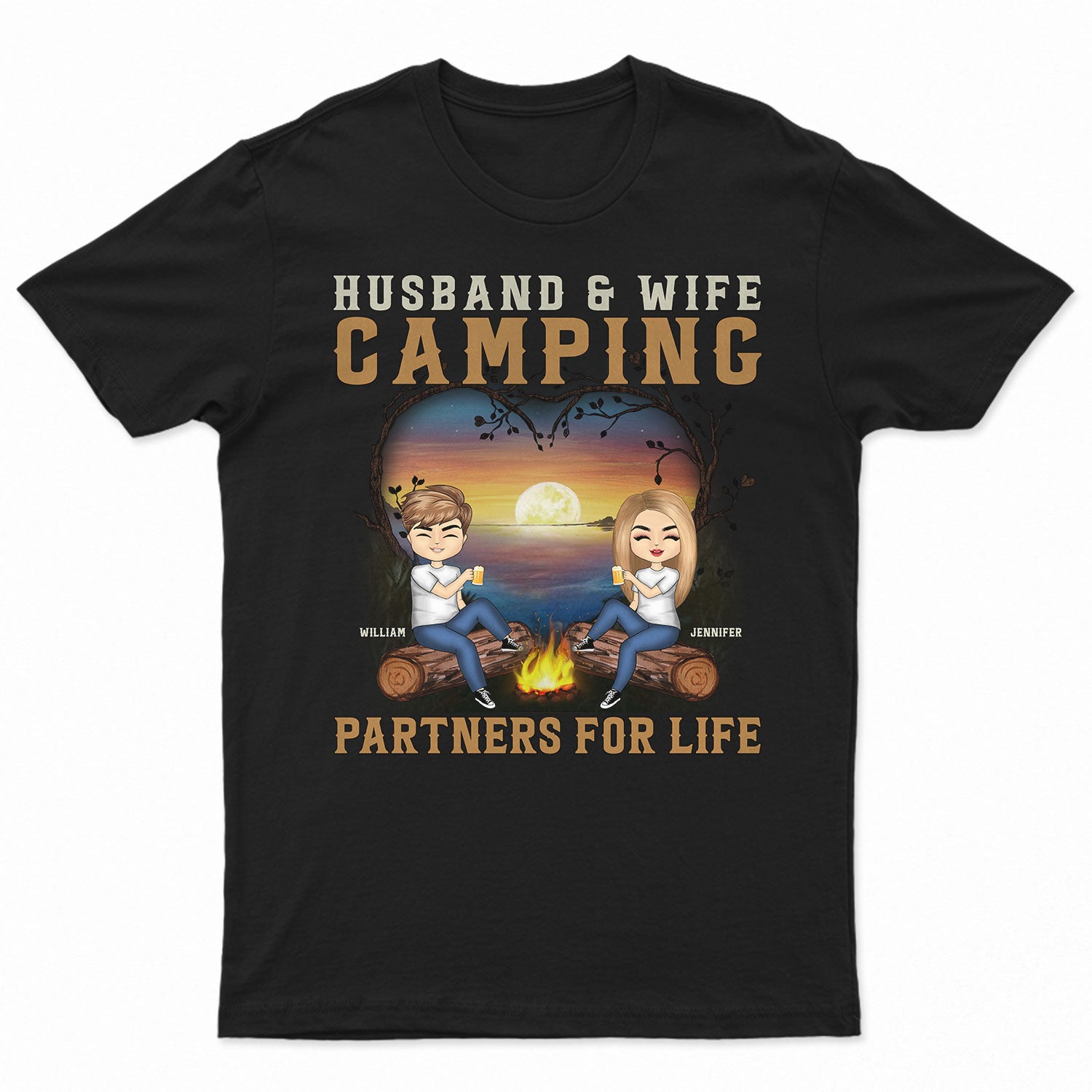 Camping Husband & Wife Camping Partners For Life - Personalized Custom T Shirt