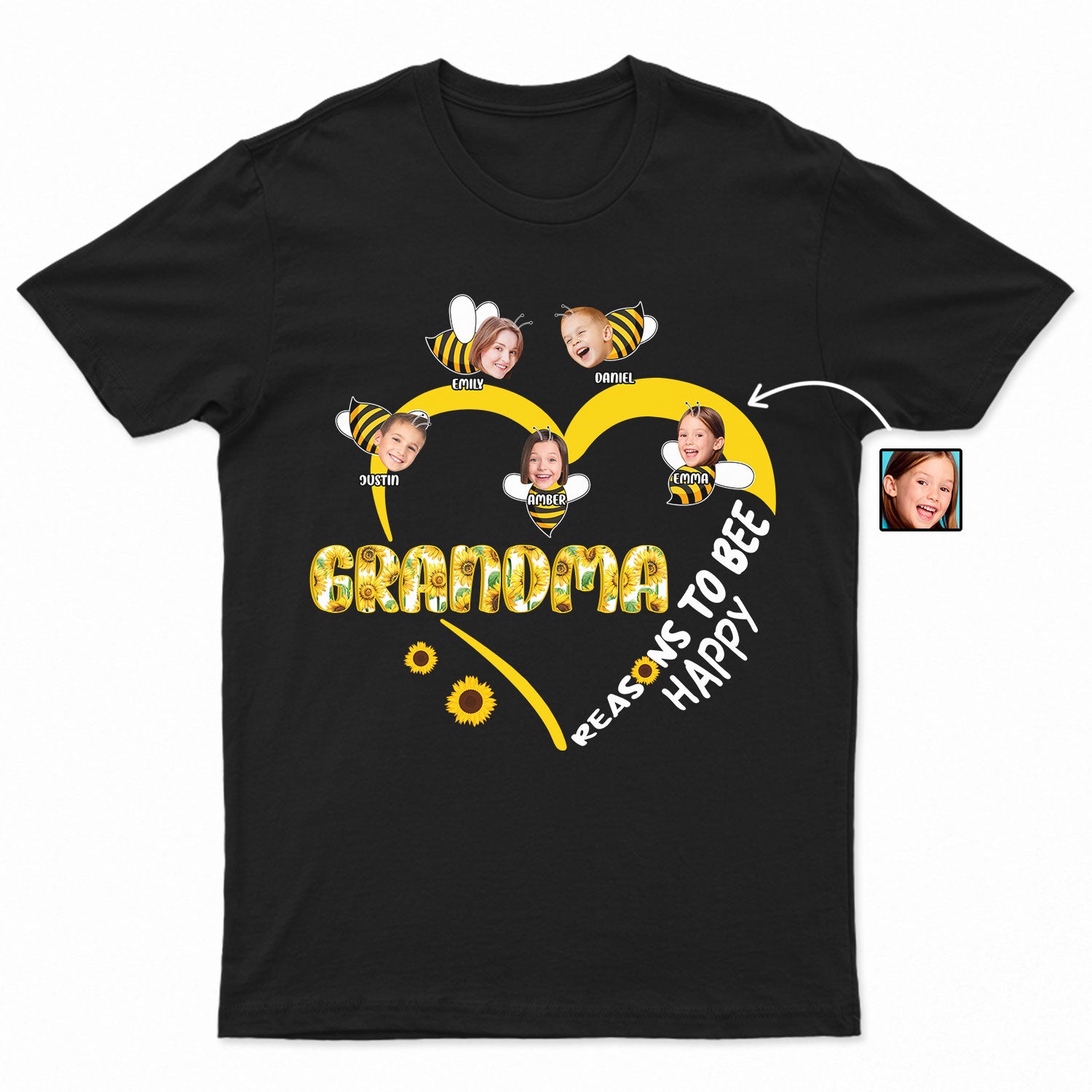 Custom Photo Grandma's Reason To Bee Happy - Gift For Grandma - Personalized Custom T Shirt