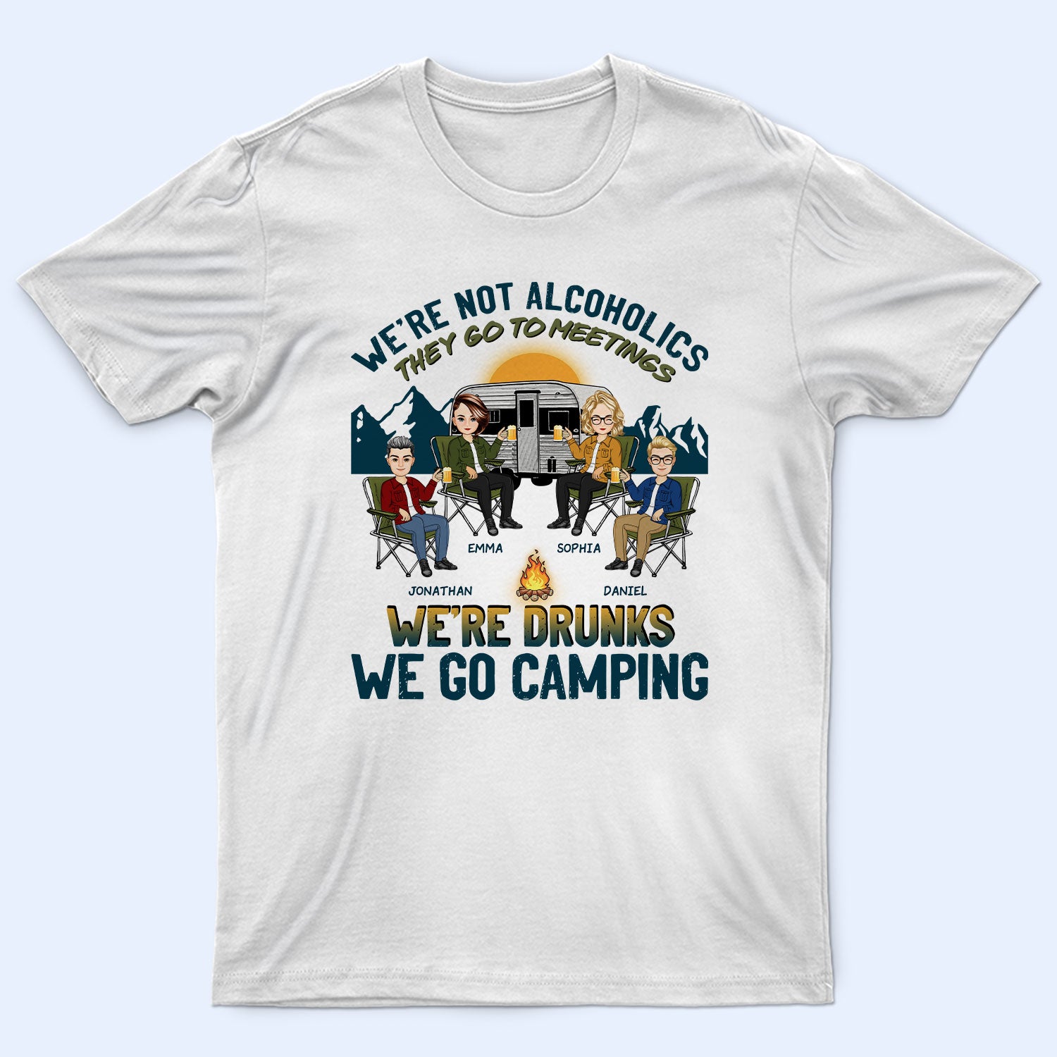 Camping Cartoon We're Drunks - Gift For Bestie - Personalized Custom T Shirt