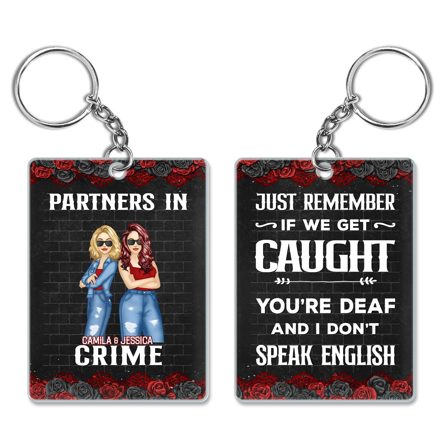Bestie Partners In Crime If We Get Caught Black Ver - Gift For Bestie - Personalized Custom Rectangle Acrylic Keychain