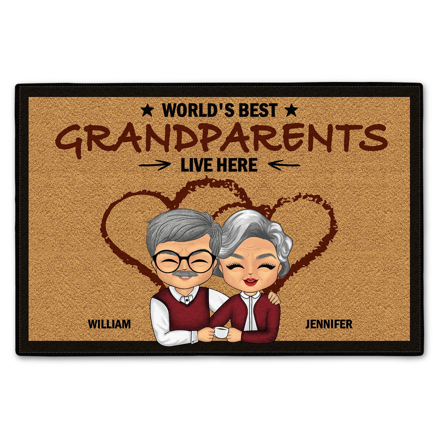 Couple World's Best Grandparents Live Here - Gift For Couples - Personalized Custom Doormat