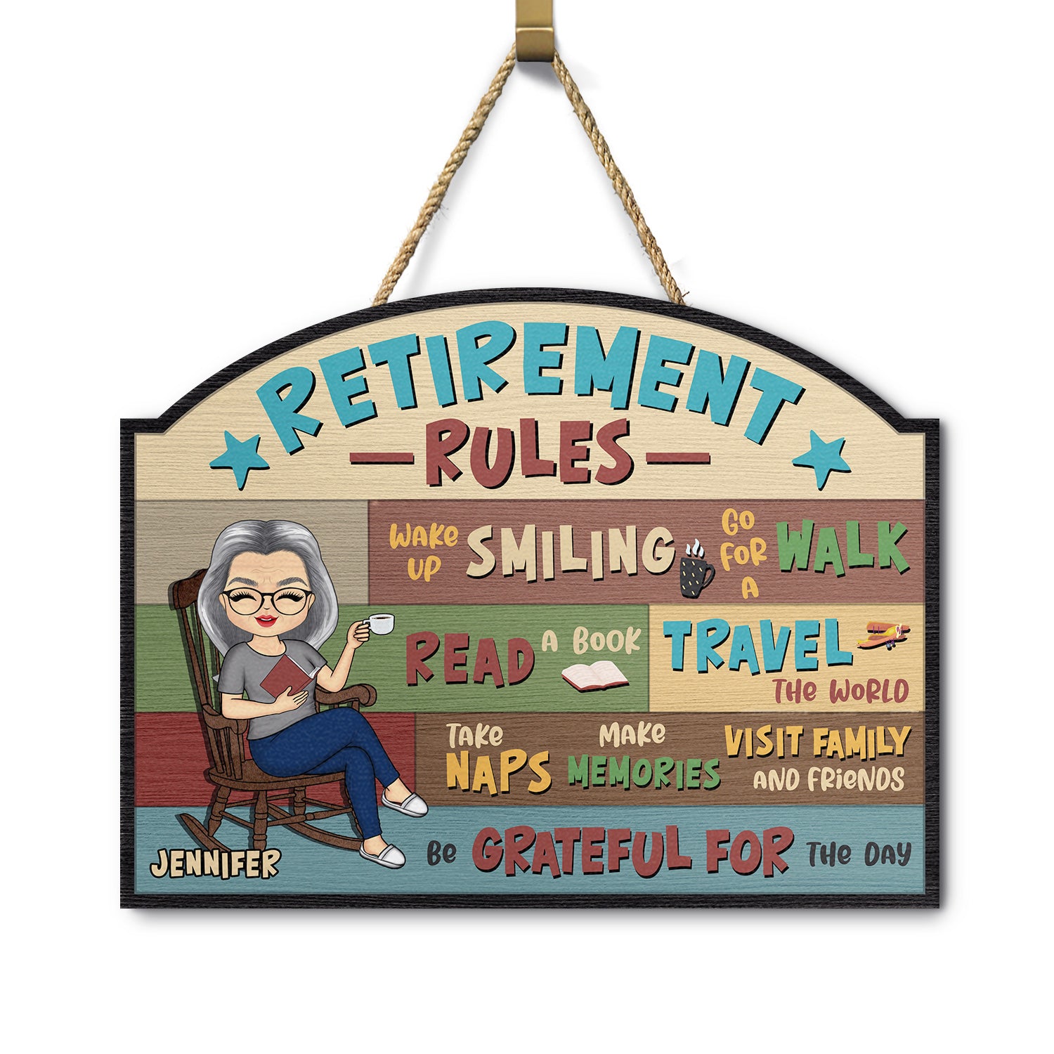 Retirement Rules - Gift For Father Mother Grandparents - Personalized Custom Shaped Wood Sign
