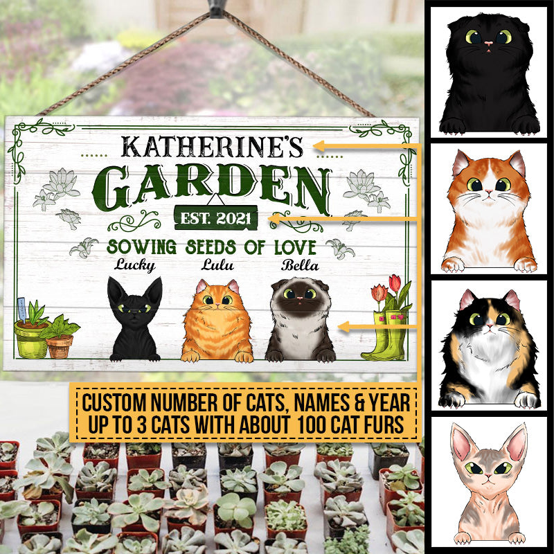 Garden Sowing Seeds Of Love, Yard Sign, Cat Lover Gift, Custom Wood Rectangle Sign