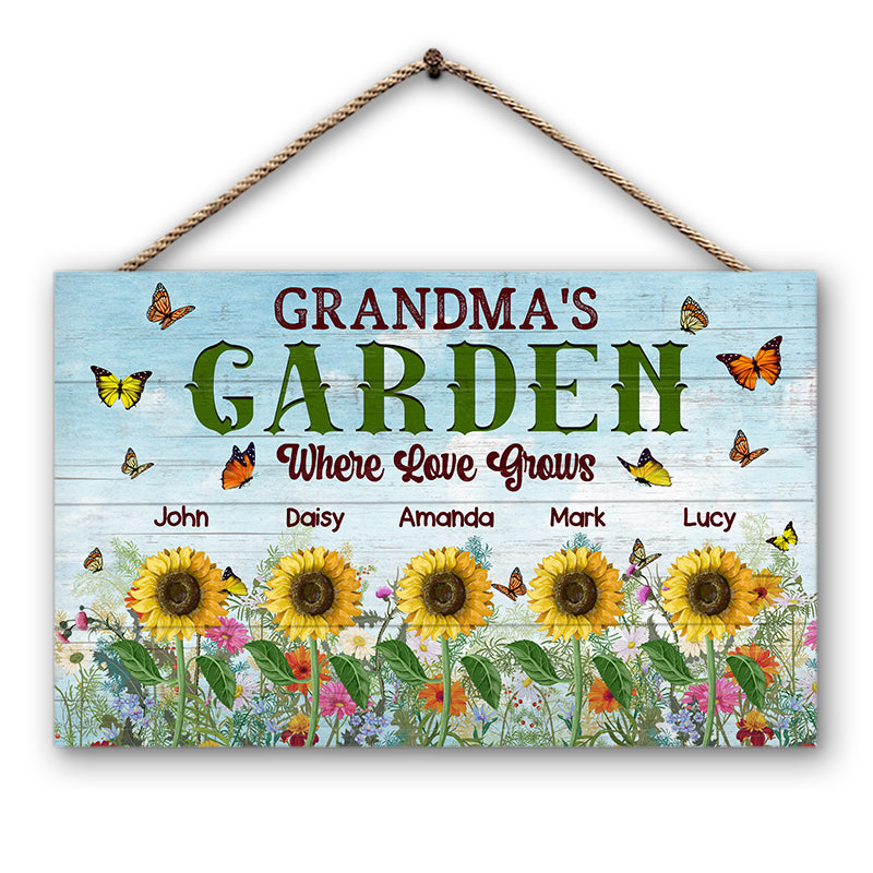 Garden Where Love Grows - Gift For Grandma - Personalized Custom Wood Rectangle Sign