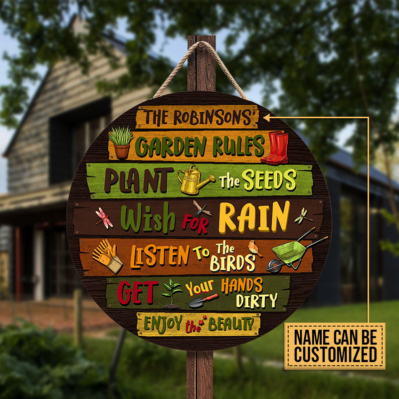 Gardening Garden Rules Custom Wood Circle Sign