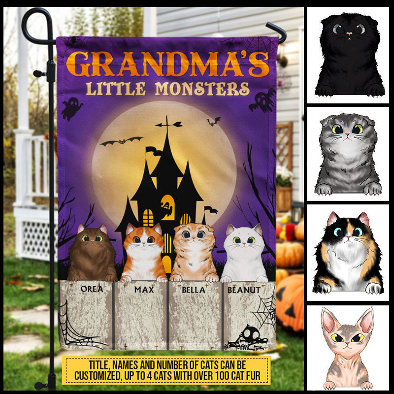 Grandma's Little Monsters Custom Flag, Halloween Decoration, Personalized Cat Flag