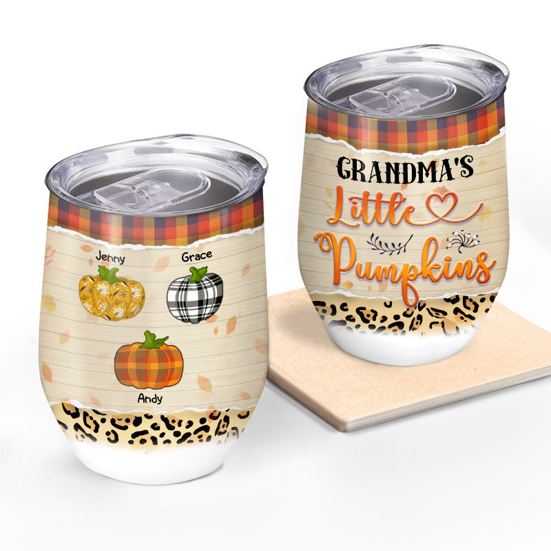 Grandma's Little Pumpkins Fall Gift For Grandparent - Personalized Custom Wine Tumbler