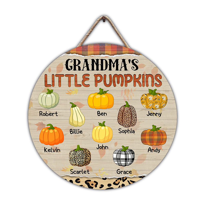 Grandma's Little Pumpkins Fall Gift For Grandparent - Personalized Custom Wood Circle Sign