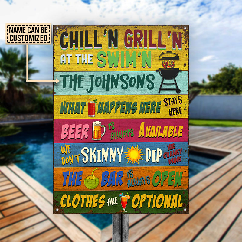 Grilling Pool Skinny Dip Custom Classic Metal Signs