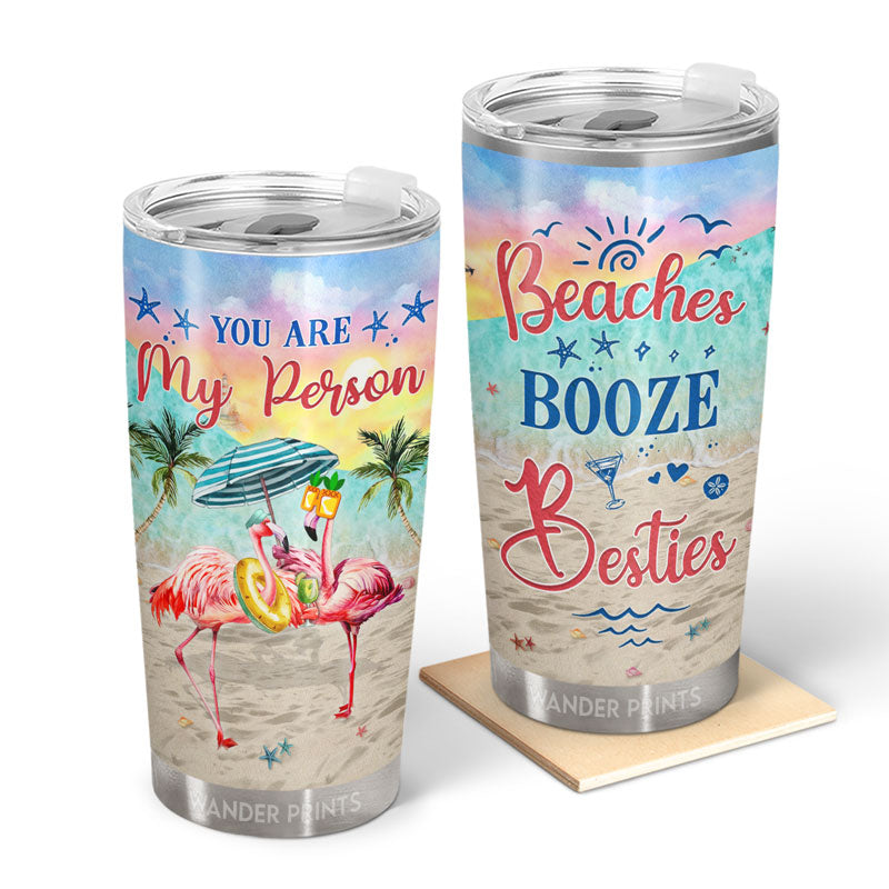Wander Prints Funny Gift For Bestie, Summer Gifts, Birthday Gifts For Best Friends, Sisters - Flamingo Beach Bestie Life Is Better At The Beach, Unique Gift For Bestie, BFF Stainless Steel Tumbler 20Oz