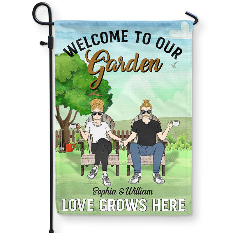 Welcome To Our Garden Love Grows Here - Couple Gifts - Personalized Custom Flag