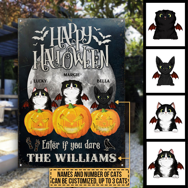 Happy Halloween, Black Cat Welcome Sign, Halloween Decoration, Custom Classic Metal Signs