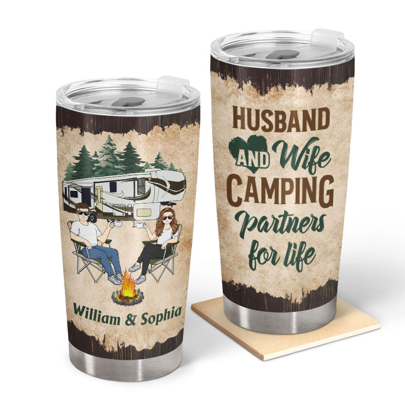 Let's Sit By The Campfire Husband Wife Camping Couple - Personalized Custom Tumbler