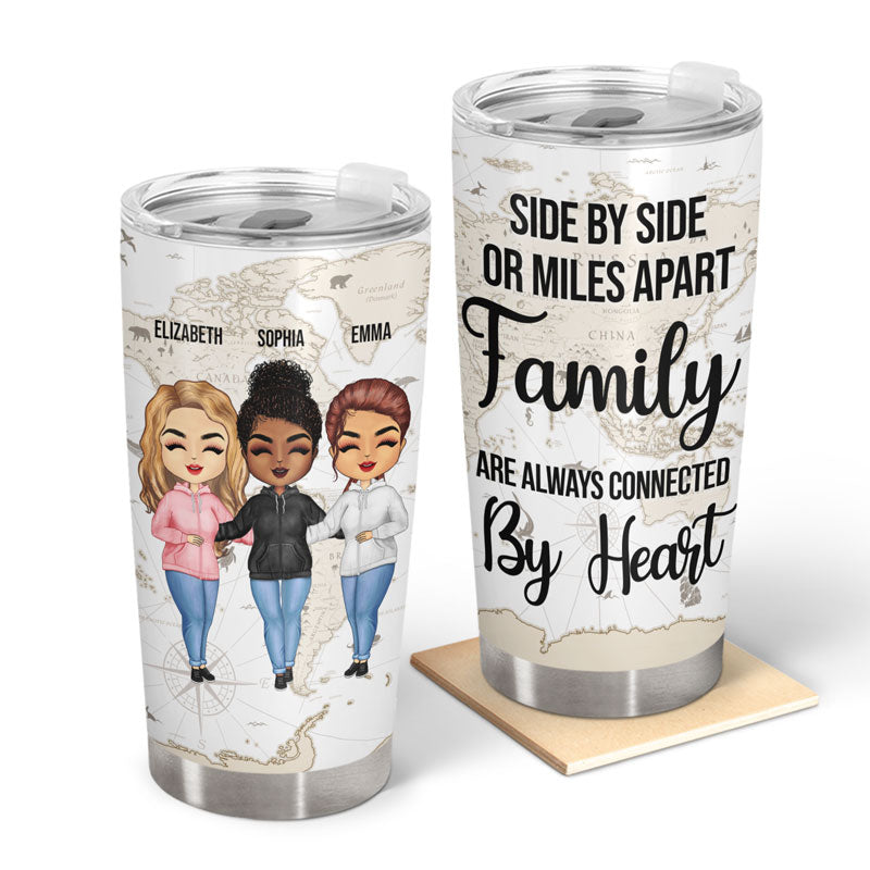 Side By Side Or Miles Apart Sisters Brothers - Gift For Family Bestie - Personalized Custom Tumbler