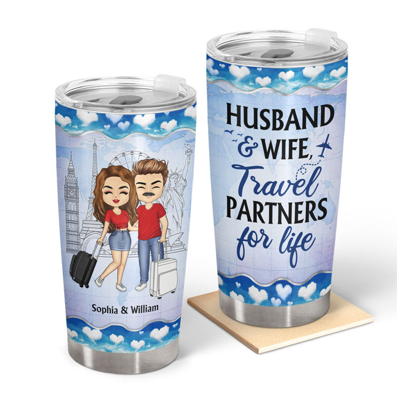Travel Couple Travel Partners For Life - Couple Gift - Personalized Custom Tumbler