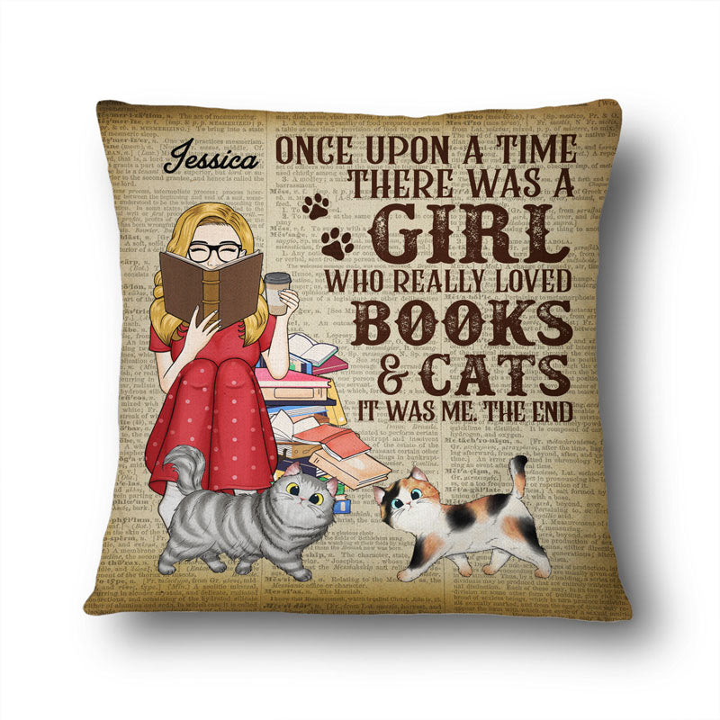 Once Upon A Time There Was A Girl Who Really Loved Books And Cats Reading Vintage - Gift For Book Lovers - Personalized Custom Pillow
