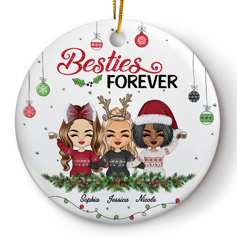 Sisters Forever Life Is Better With Besties - Christmas Gift - Personalized Custom Circle Ceramic Ornament
