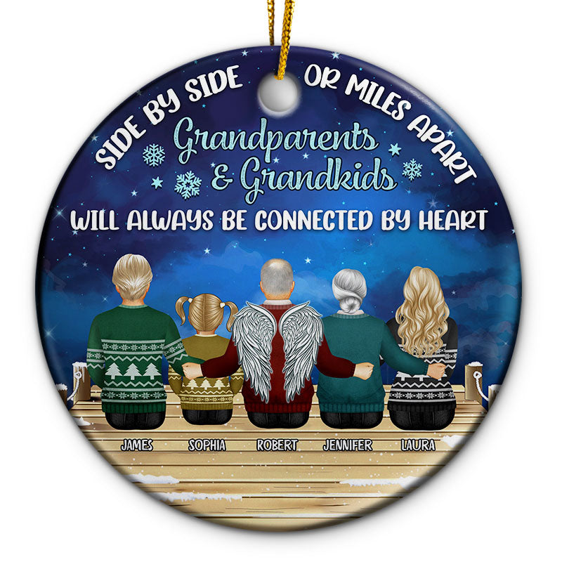 Family Side By Side Or Miles Apart Grandparents & Grandkids - Christmas Gift For Family - Personalized Custom Circle Ceramic Ornament