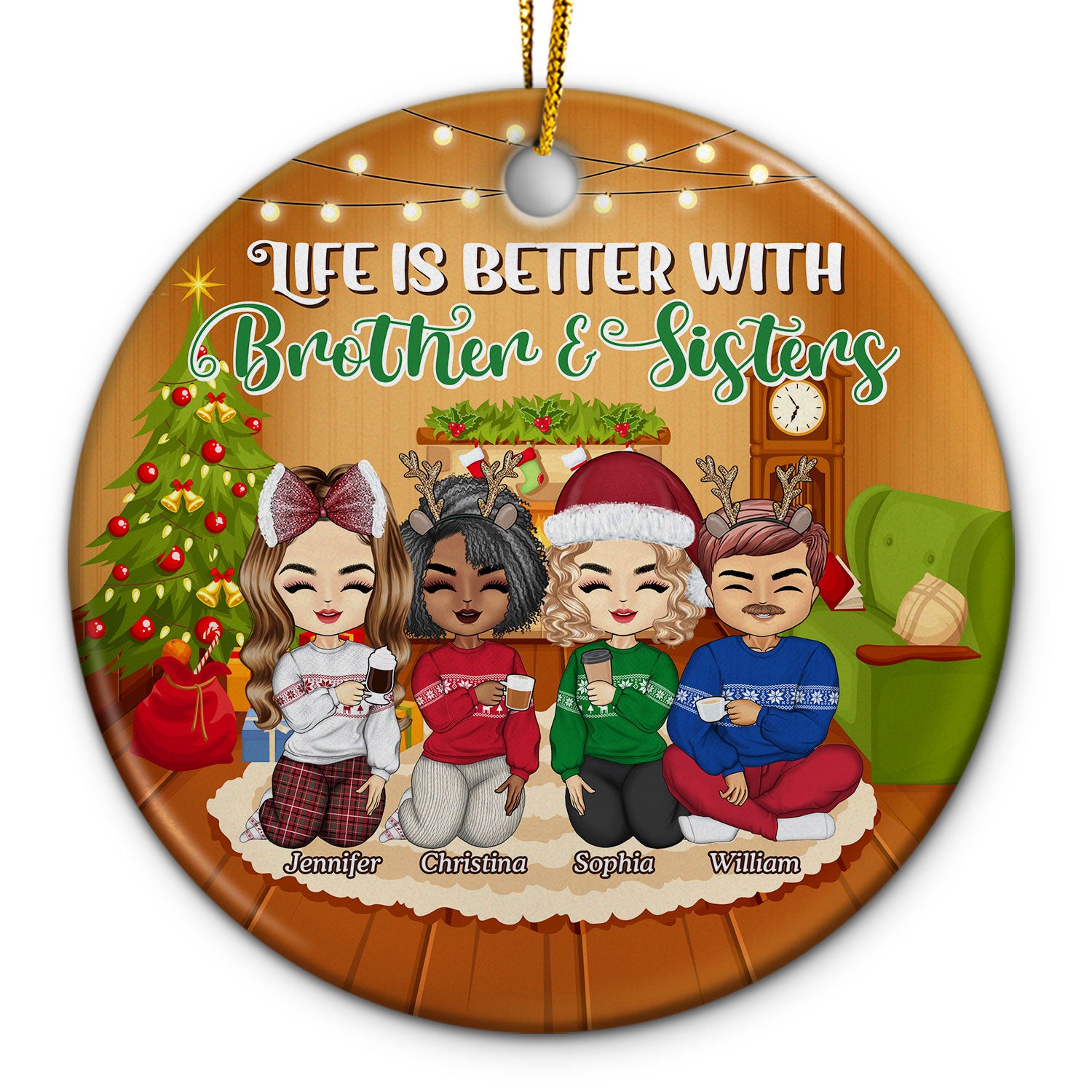 Besties Forever Life Is Better With Sisters - Christmas Gift - Personalized Custom Circle Ceramic Ornament