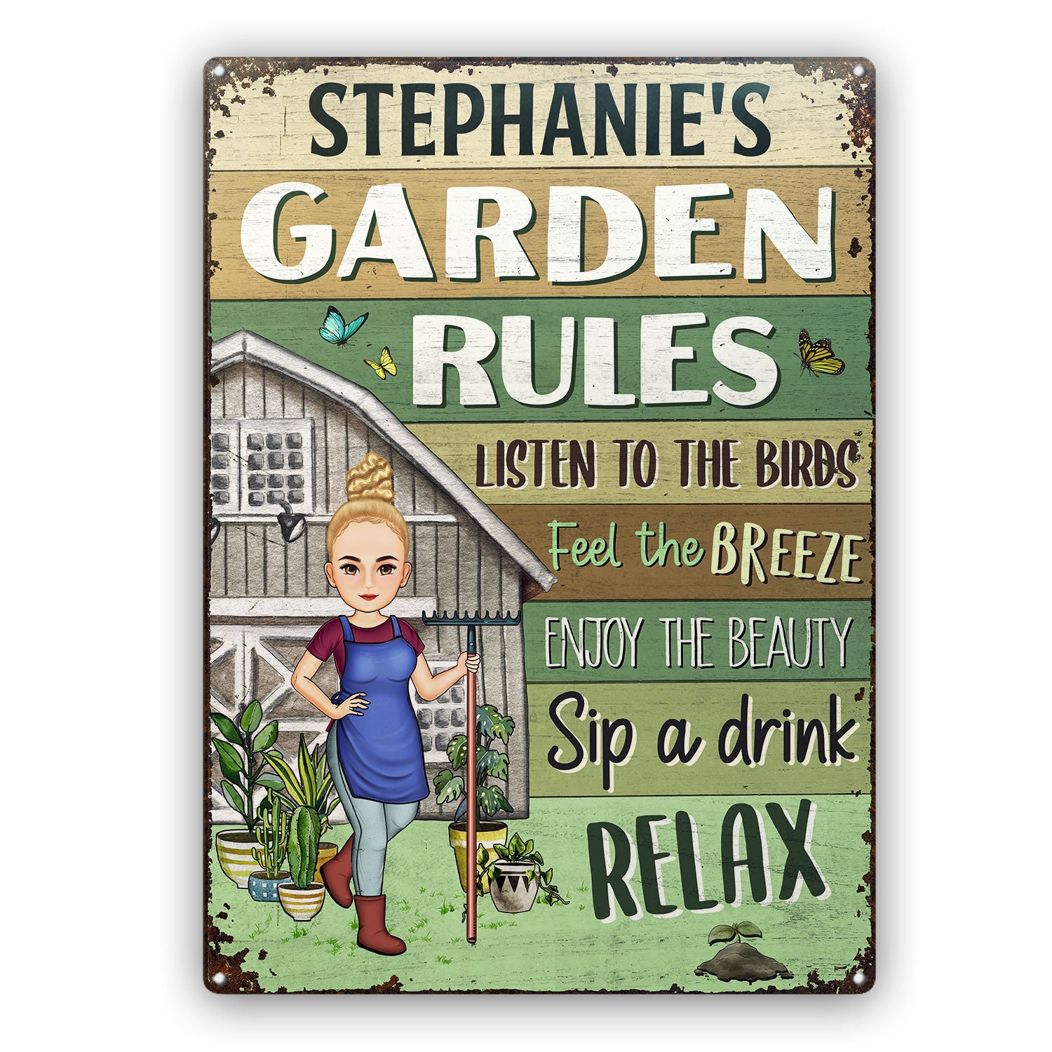 Garden Rules Listen To The Birds Feel - Birthday, Loving Gift For Yourself, Women, Men, Plant Lovers - Personalized Custom Classic Metal Signs