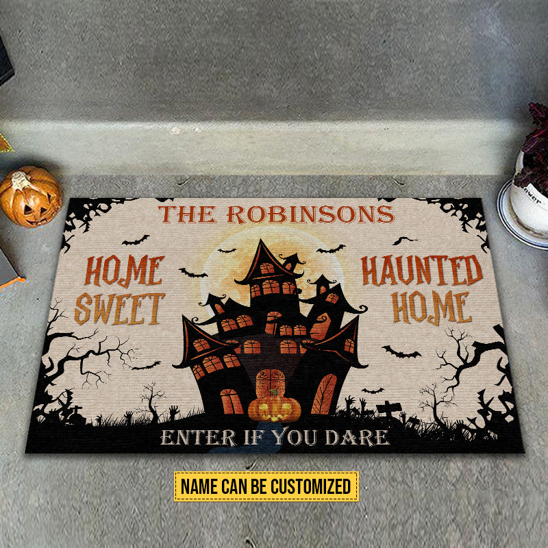Home Sweet Haunted Home Custom Doormat, Halloween Decoration, Personalized Halloween Doormat