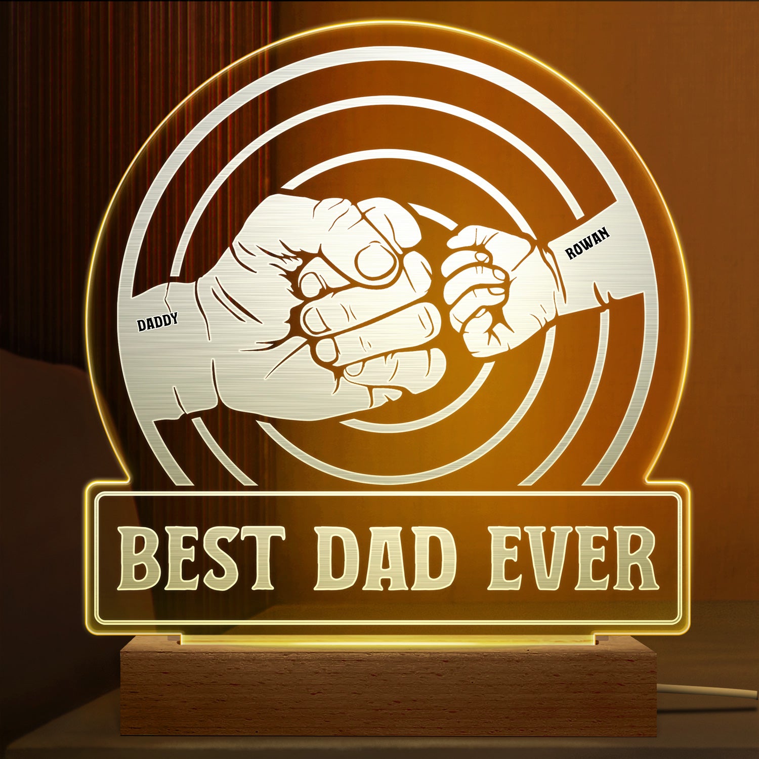 Best Dad Ever - Birthday, Loving Gift For Father, Grandpa, Grandfather - Personalized Custom 3D Led Light Wooden Base