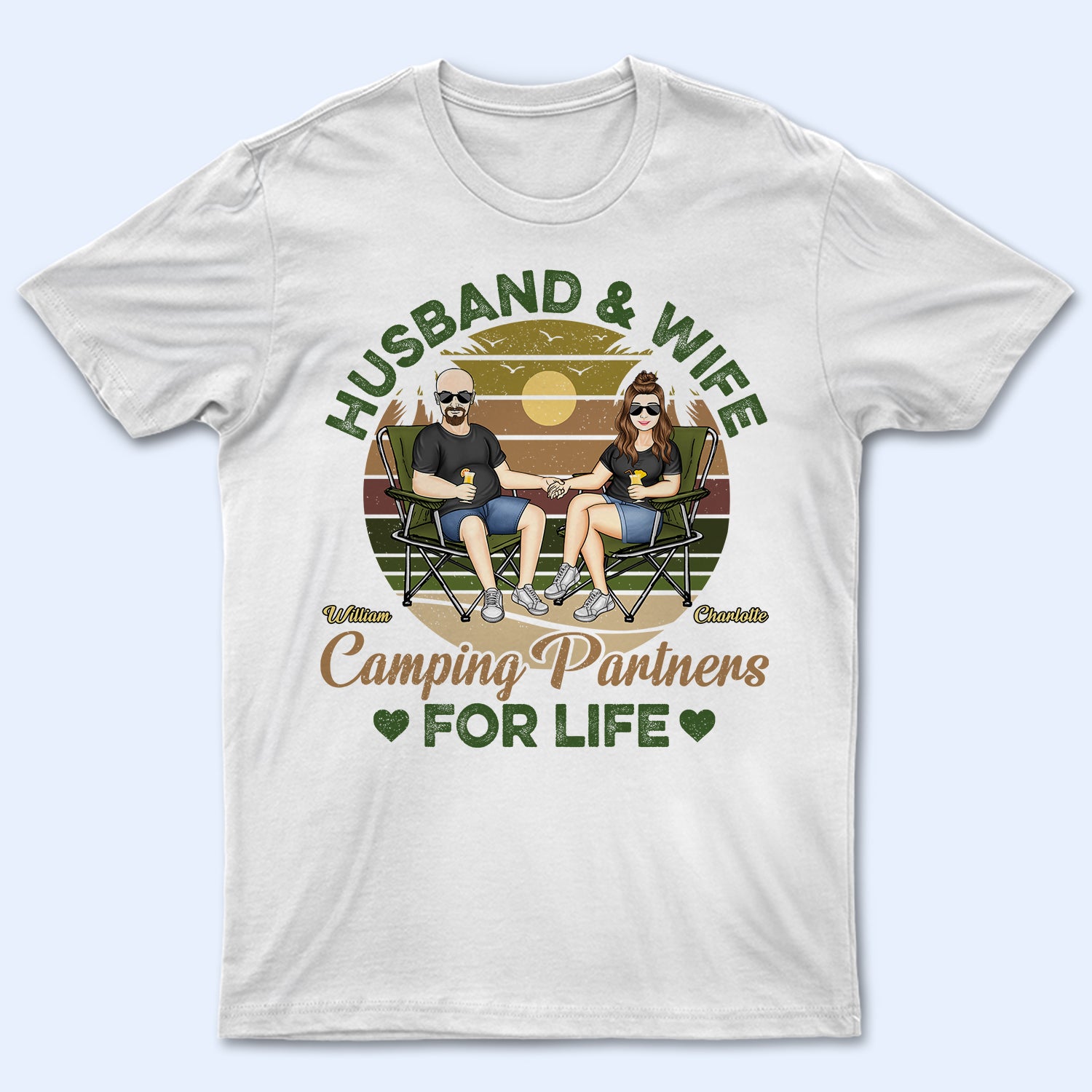 Husband And Wife Camping Partners For Life - Anniversary, Birthday Gift For Spouse, Lover, Husband, Wife, Boyfriend, Girlfriend, Couple - Personalized Custom T Shirt