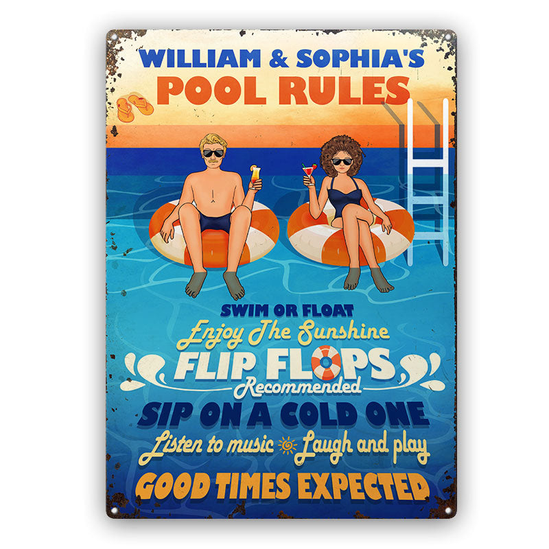 Pool Rules Swim Or Float - Gift For Couples - Personalized Custom Classic Metal Signs