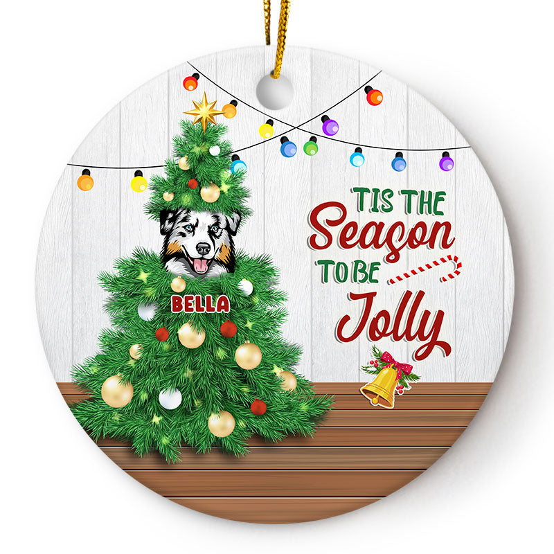 Christmas Dog Lovers Tis The Season To Be Jolly - Personalized Custom Circle Ceramic Ornament