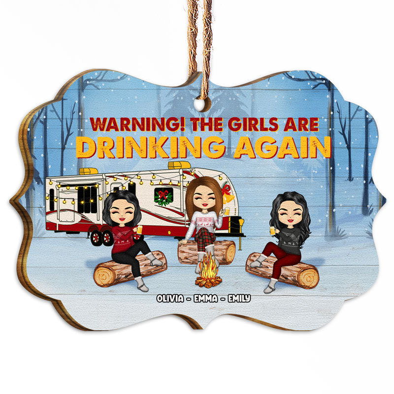 Christmas Camping Bestie Warning Drinking Again - Personalized Custom Wooden Ornament