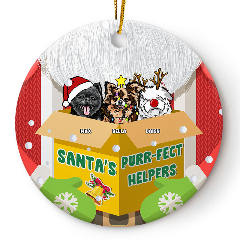 Santa’s Purrfect Little Helpers - Christmas Gift For Dog Lovers - Personalized Custom Circle Ceramic Ornament