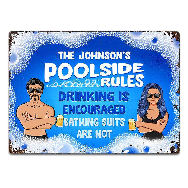 Swimming Pool Bathing Suits Are Not Encouraged - Personalized Custom Classic Metal Signs