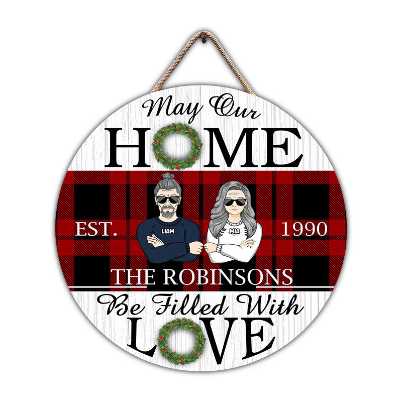 Christmas Couple Be Filled With Love - Personalized Custom Wood Circle Sign